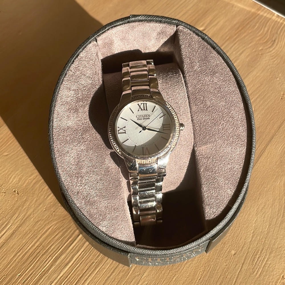 Women’s Citizens Eco-drive silver watch with diamond face